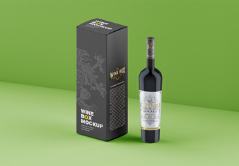 Box and Wine Bottle Mockup