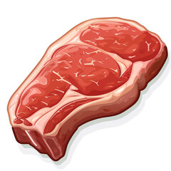 Top view of Ohmi-gyu beef steak in a cartoon style on white background