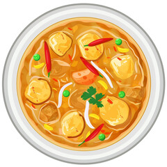 Top view of Massaman Curry in a cartoon style on white background