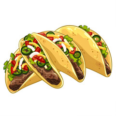 Top view of Tacos in a cartoon style on white background