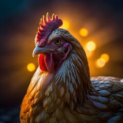 Chicken, Hen, glowing, close up shot, dynamic background