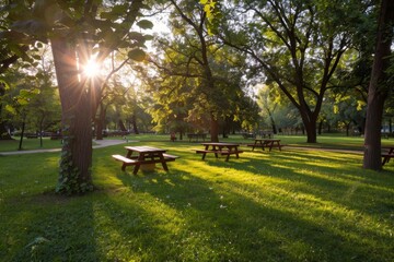 Obraz premium Sunny open-air fun with a picnic and recreational activities captures a vibrant, outdoor scene where people enjoy a variety of leisure activities under the bright sun.