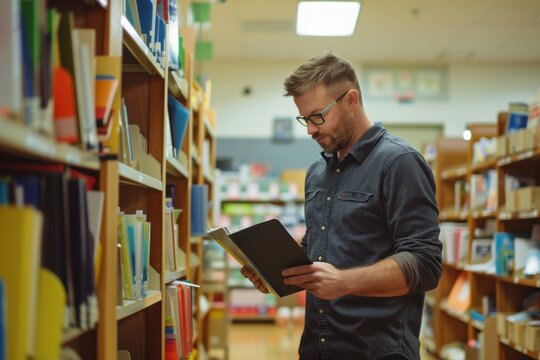 Dedicated Educator Preparing Lesson Materials in a Serene Staff Room