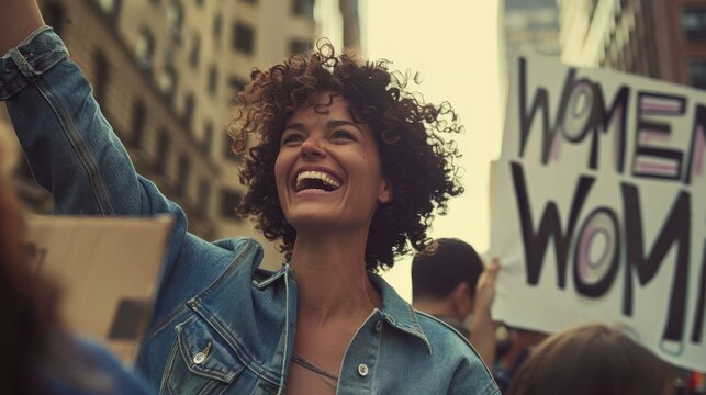 The joyful woman at protest
