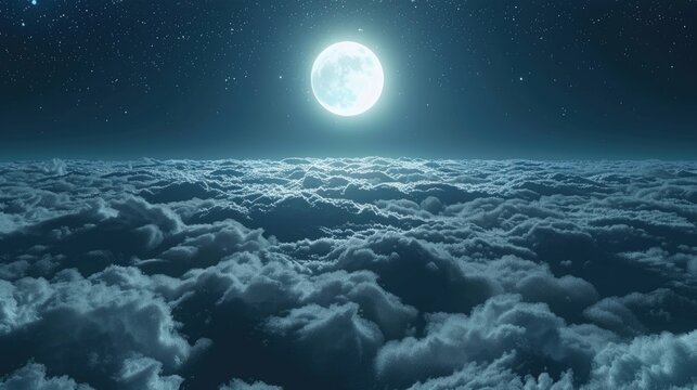 3d rendering of full moon shining above the clouds at night sky background. - Powered by Adobe