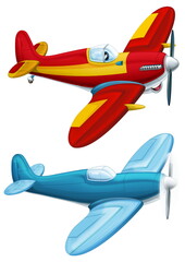 Naklejka premium cartoon happy traditional plane with propeller flying on white background illustration for children