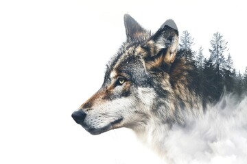 Obraz premium Majestic Wolf Double Exposure with Forest Landscape