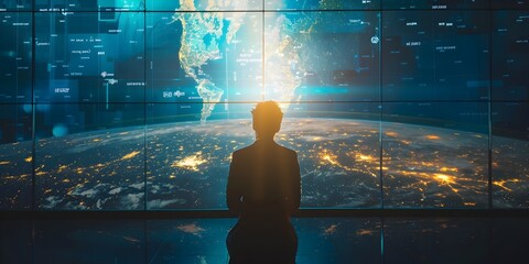 Business Leader Overseeing Global in Futuristic High Tech Control Room