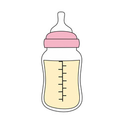 Milk bottle, breastfeeding equipment vector flat illustration with outline