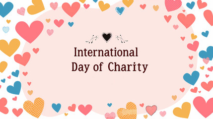 Background with Heart Shapes and Text "International Day of Charity." Fundraising Events, Charitable Campaigns, and Awareness Promotions. Social Media Graphics, and Community Support Messages.