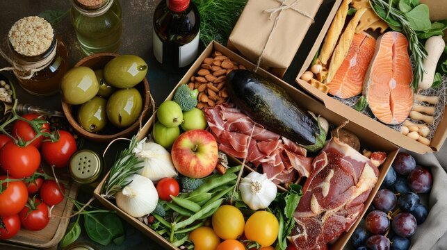 Gourmet gift box with healthy food items at a culinary festival, gourmet, nutrition, celebration