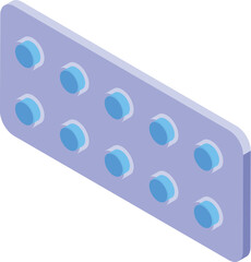 Blister pack containing round blue pills for treatment on white background