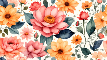 Beautiful seamless vector floral pattern, spring summer background with tropical flowers, palm leaves, jungle leaf, rose, bird of paradise flower. Exotic wallpaper, Hawaiian style, watercolour style