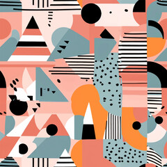 Obraz premium Beach cheerful seamless pattern wallpaper of Retro different vector and geometric, light yellow background, Endless texture can be used for wallpaper, pattern fills, web page background, surface text