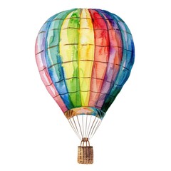 Naklejka premium Colorful Watercolor Hot Air Balloon in Flight with Abstract Paint Splashes