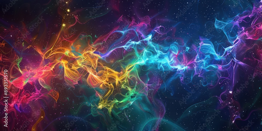 Wall mural abstract colorful neon technology background , abstract colorful smoke background