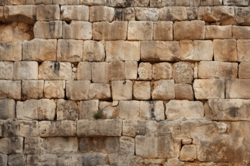 Processed collage of old ancient sand block wall texture in daylight. Background for banner