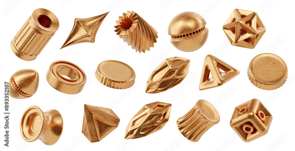 Poster Gold Object geometry shape set isolated background 3d rendering	
