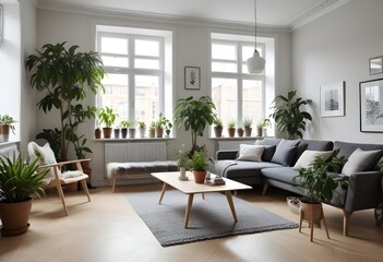 Fototapeta premium Scandinavian living room that exudes simplicity, functionality, and comfort