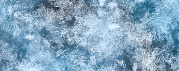 Frost Crystal Patterns Surface, Ice Design, Winter Cold Texture, Natural Frozen Detail, Blue White...