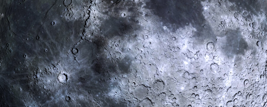Lunar Landscape Banner, Cratered Moon Surface, Detailed Monochrome Space Photography, Rocky Moon Texture, Astronomical Background, Planetary Science Image