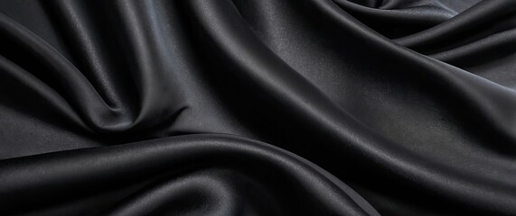 Obraz premium A smooth black satin fabric cascading elegantly, ideal for luxury fashion, upscale decor, and sophisticated photography.