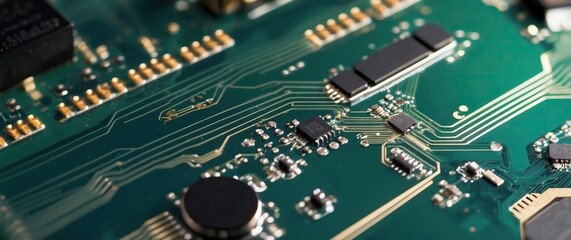 A close-up of a circuit board showcasing intricate designs, ideal for concepts related to technology and electronics.