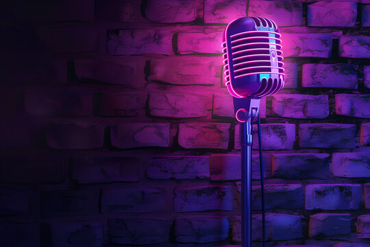 Vector realistic isolated neon sign of Microphone flyer for template decoration and invitation covering. 
