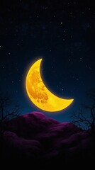 Naklejka premium Night Landscape with Yellow Moon