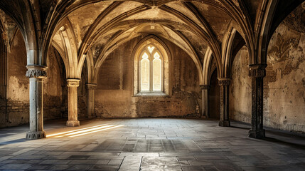 Fototapeta premium interior of a medieval corridor, medieval hall , castle room