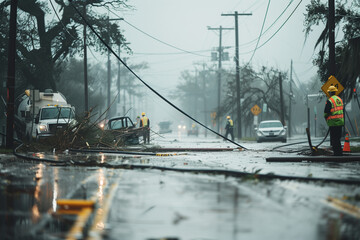 Aftermath of severe storm with damaged property