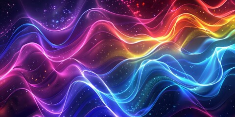 Abstract Colorful neon wavy grid technology background - Neural network artificial intelligence tech abstract background