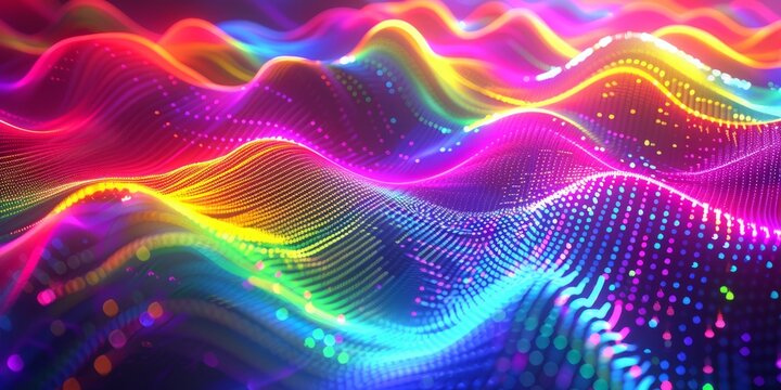 Abstract Colorful neon wavy grid technology background