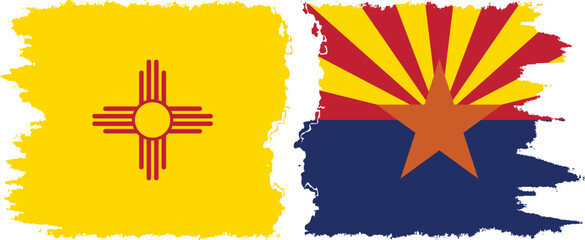 Arizona and New Mexico states grunge brush flags connection, vector