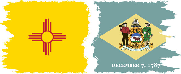 Obraz premium Delaware and New Mexico states grunge brush flags connection, vector