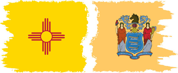 New Jersey and New Mexico states grunge brush flags connection, vector