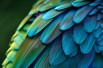 Obraz premium Close up of colorful blue and green feathers of exotic parrot bird