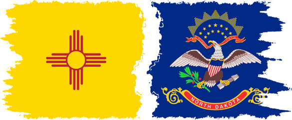 North Dakota and New Mexico states grunge brush flags connection, vector