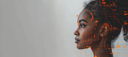 A young woman with in front of a big monitor in the middle of a modern server room. Collection and storage of large amounts of data. Checks the operation of servers and automation.