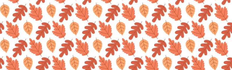 Autumn leaf pattern. Fall season leaves repeat background. Oak and birch foliage