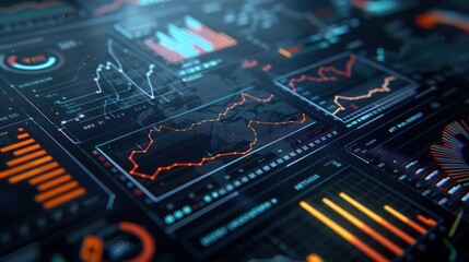 Obraz premium close-up on a high-resolution interface used for dynamic hedging in treasury management, with graphs and statistical data