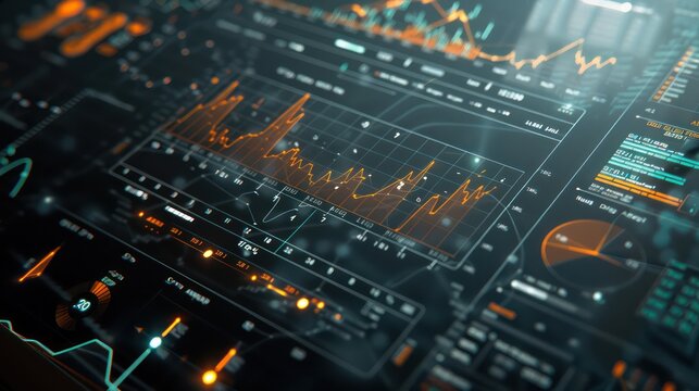 close-up on a high-resolution interface used for dynamic hedging in treasury management, with graphs and statistical data