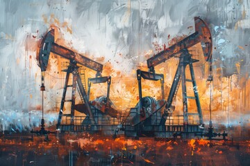 Bright & Vivid Oil Derrick Refinery Drilling Platform Palette Painting Abstract Art Generative Illustration
