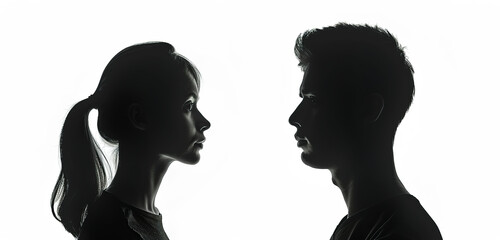 Fototapeta premium Silhouettes of a Man and Woman in Profile