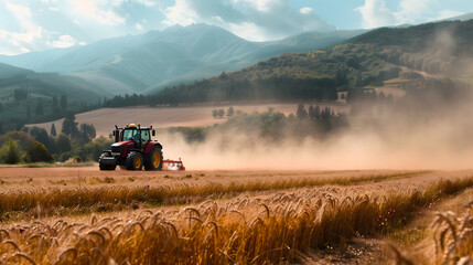 Naklejka premium Tractores en un campo de trigo
