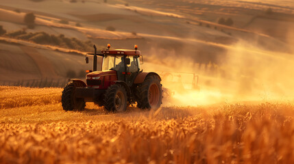 Obraz premium Tractores en un campo de trigo