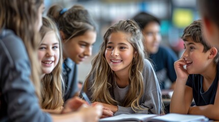 A group of Generation Z students collaborating on a project in a modern classroom