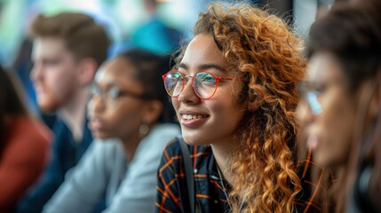 Obraz premium A diverse group of Generation Z students discussing ideas at a hackathon event