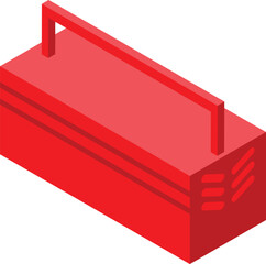 Red metallic toolbox isometric icon with a handle for carrying, showing the concept of organizing and storing tools