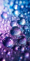 Naklejka premium A collection of small, colorful, and shiny water droplets. The droplets are scattered across the image, creating a sense of movement and fluidity. Scene is one of tranquility and serenity